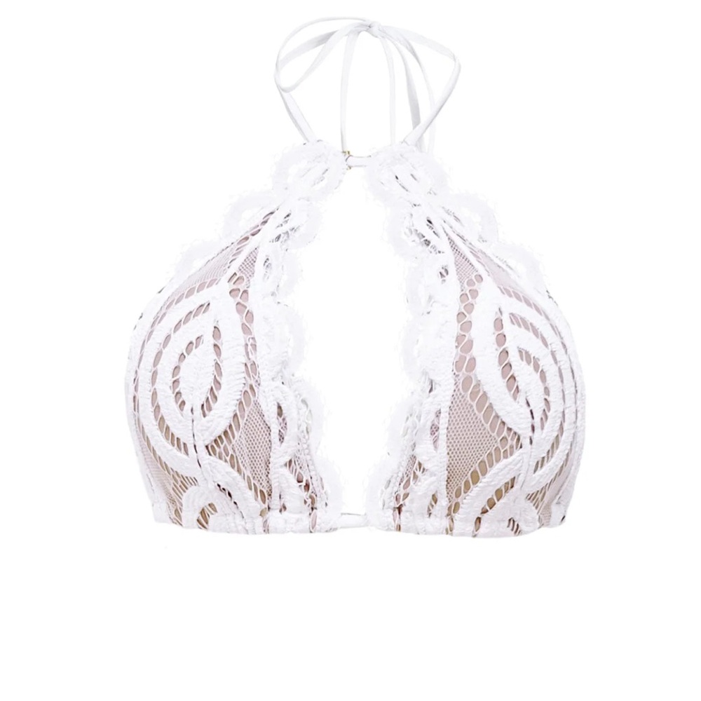 PQ SWIM WATER LILY LACE TRI BIKINI TOP SIZE LARGE